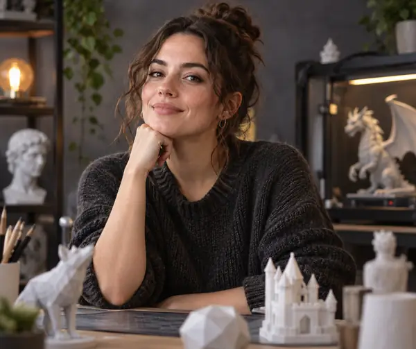 Portrait d’un spécialiste fictif du marketing créatif sur un fond de studio aux tons feutrés, avec une expression professionnelle et détendue.