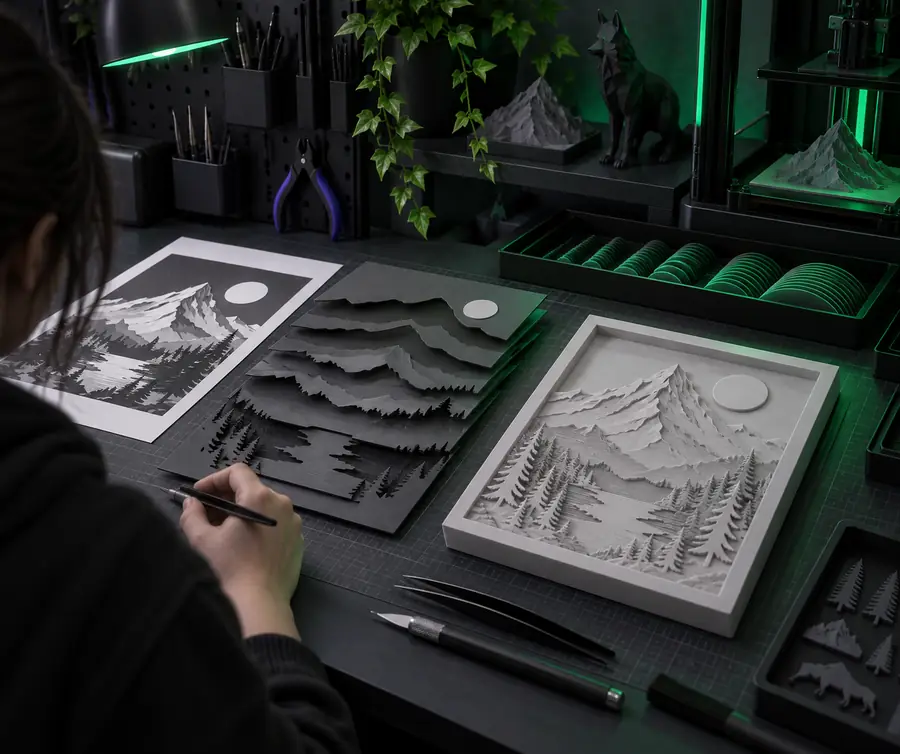Illustration of source artwork being prepared for a 3D print